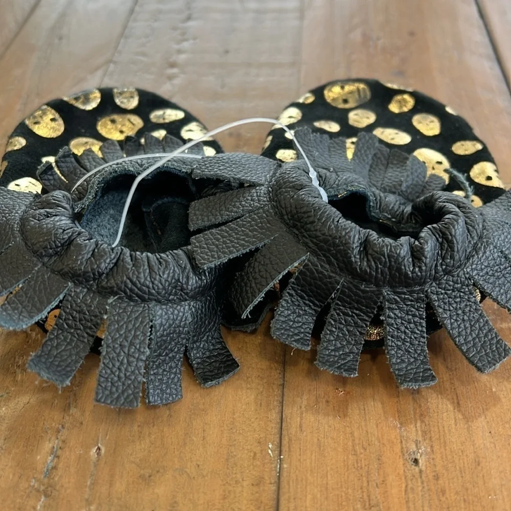 Burdock metallic skull black leather moccasins